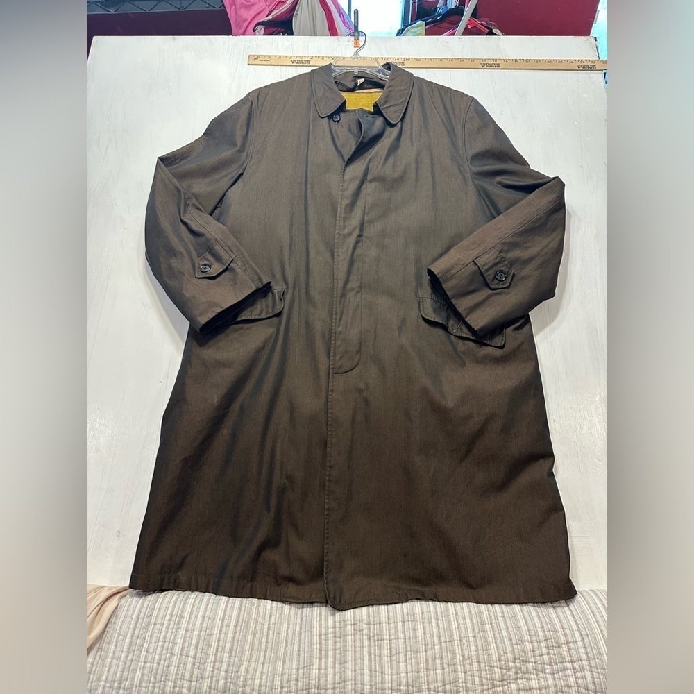 1960s 70s Vintage Larini Men’s 44L Brown Raincoat Overcoat Cravenette Lined - Picture 11 of 12